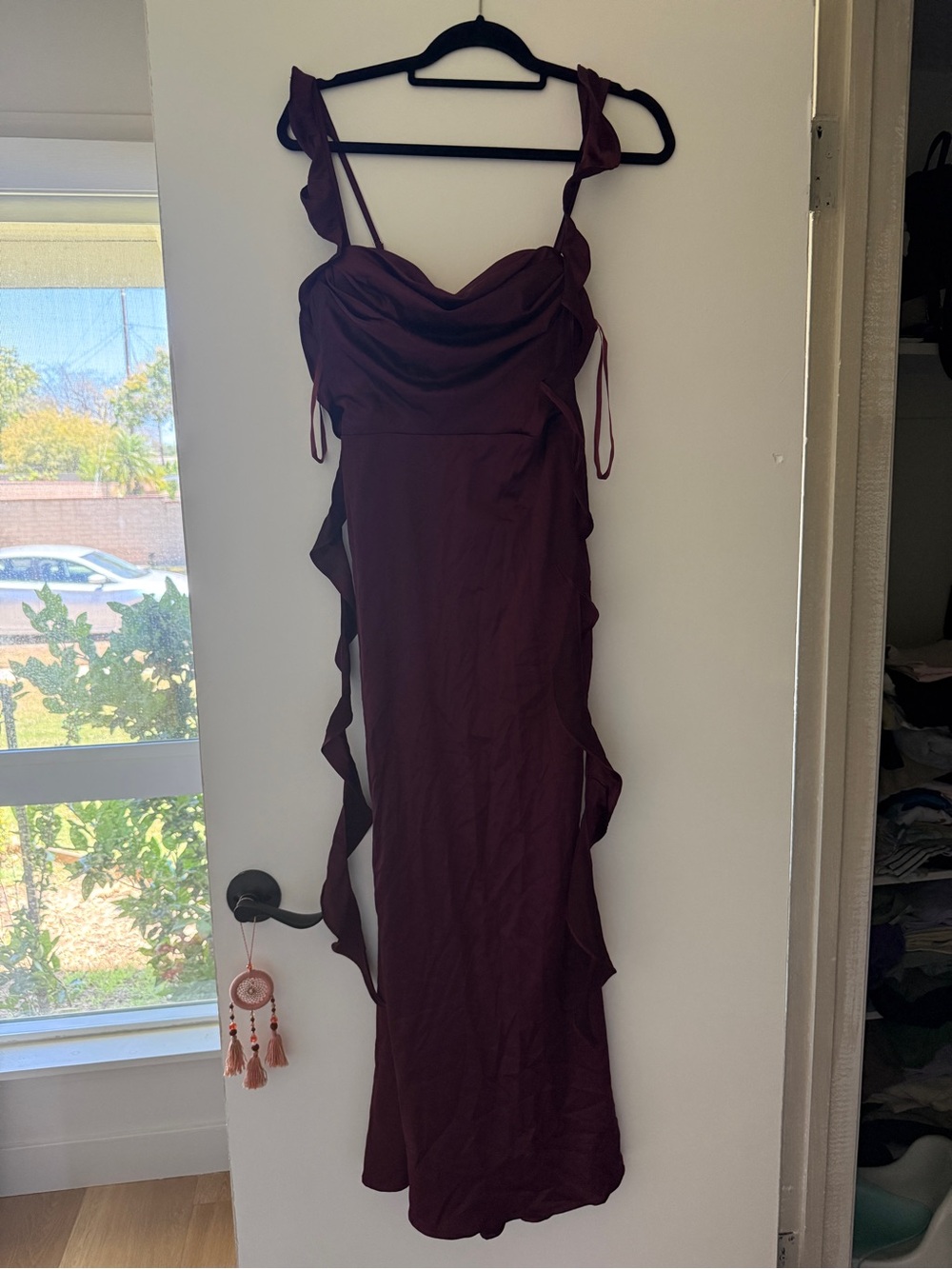 Women's Burgundy Twist-Strap Maxi Dress
